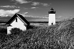 Long Point Light Surrounded By Beach Grass on Cape Cod -BW
